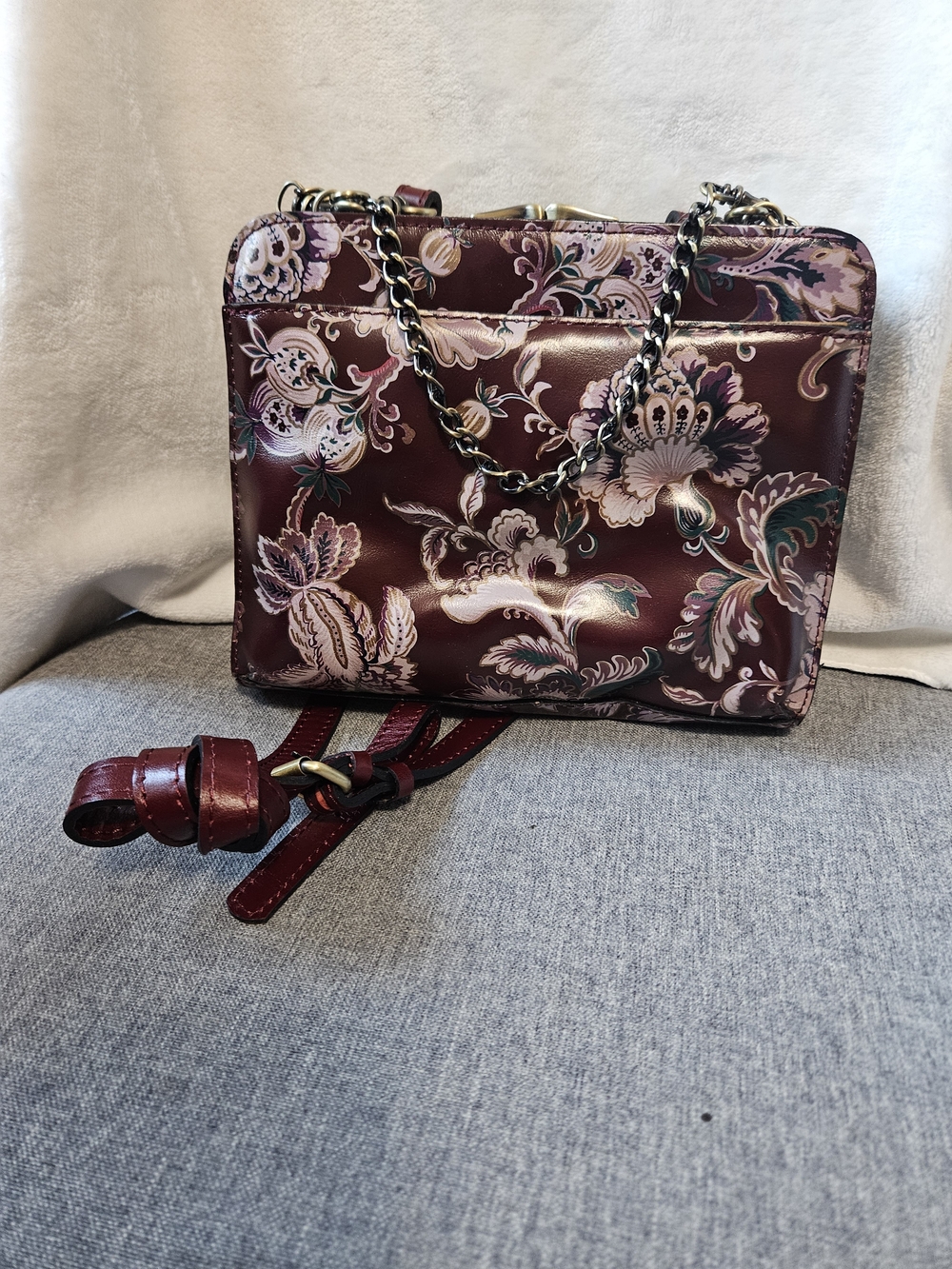 Patricia Nash Burgundy Floral Chain Top Handle Or  Crossbody Purse NWT